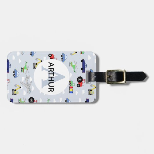 Jongens Schattige Vervoer Vliegtuig Auto Tractor N Bagagelabel (Voorkant horizontaal)