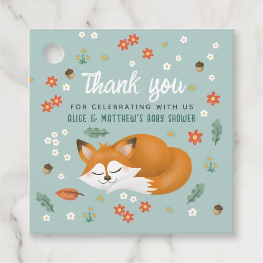 Jongens Schattige Woodland Fox Baby shower Dank je Bedankjes Labels (Voorkant)