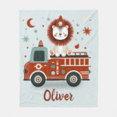 Jongens Schattigee Brandweerleeuw op Brandweerwage Fleece Deken (Voorkant)