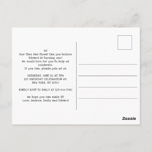 Jongen's Schattigee buitenruimte 1e verjaardagsuit Briefkaart (Achterkant)