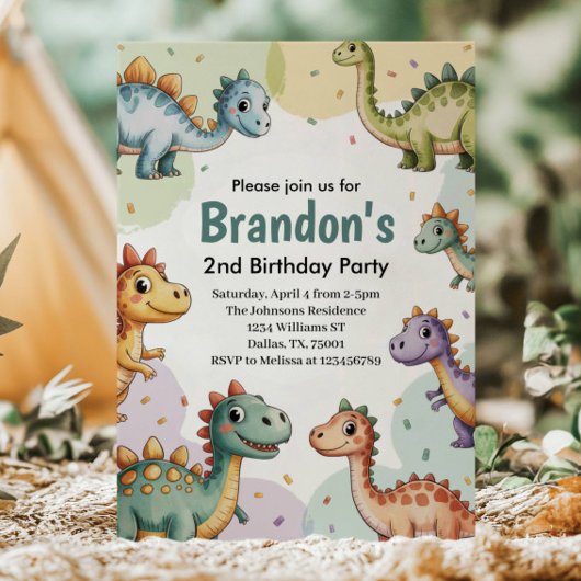 Jongens Schattigee dinosaurus 2e verjaardag Kaart