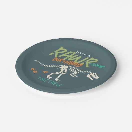 Jongens Schattigee Dinosaurus Dig Fossil Kids Verj Papieren Bordje (Gekanteld)