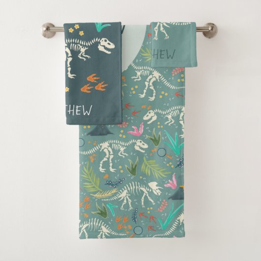 Jongens Schattigee Dinosaurus Fossiel Patroon & Mo Bad Handdoek (Insitu)
