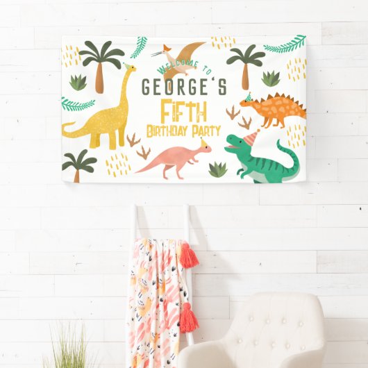 Jongens Schattigee dinosaurus T-Rex Kids Verjaarda Spandoek (Insitu)