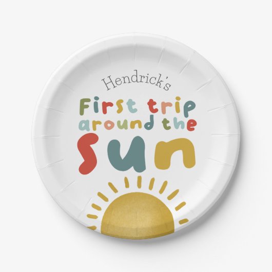 Jongens Schattigee eerste reis rond de zon 1e verj Papieren Bordje (Voorkant)