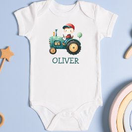 Jongens Schattigee Groene Tractor Gepersonaliseerd Romper