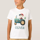 Jongens Schattigee Groene Tractor Gepersonaliseerd T-shirt (Voorkant)