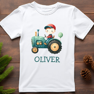Jongens Schattigee Groene Tractor Gepersonaliseerd T-shirt