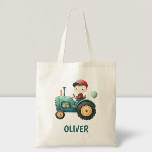 Jongens Schattigee Groene Tractor Gepersonaliseerd Tote Bag
