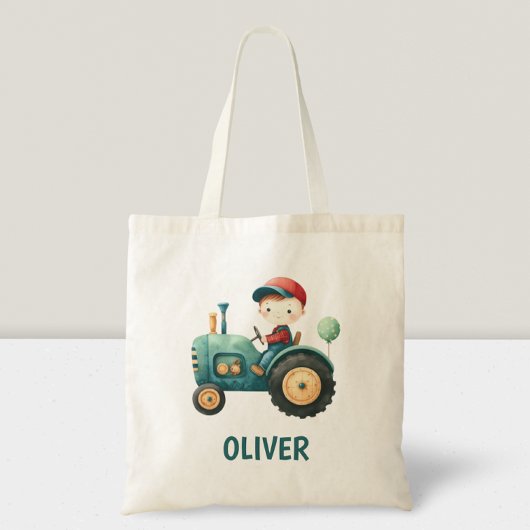 Jongens Schattigee Groene Tractor Gepersonaliseerd Tote Bag