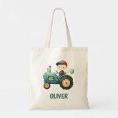 Jongens Schattigee Groene Tractor Gepersonaliseerd Tote Bag (Achterkant)