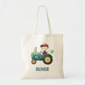 Jongens Schattigee Groene Tractor Gepersonaliseerd Tote Bag (Voorkant)