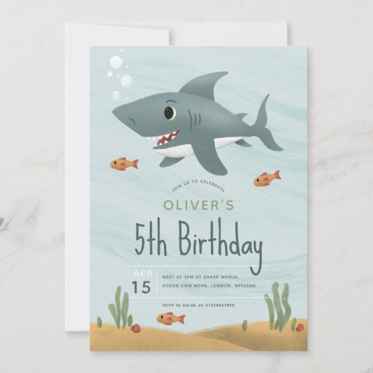 Jongens Schattigee haai onder het Zee Oceaan 5e ve Kaart (Voorkant)