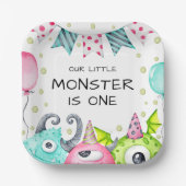 Jongen's Schattigee kleine monster verjaardagsfees Papieren Bordje (Voorkant)