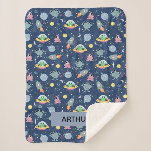 Jongens Schattigee Ruimte Alien Cartoon Patroon &  Sherpa Deken (Voorkant)