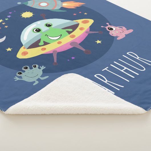 Jongens Schattigee Ruimte Alien Cartoon Rocket & N Sherpa Deken (3/4)