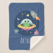 Jongens Schattigee Ruimte Alien Cartoon Rocket & N Sherpa Deken (Voorkant)
