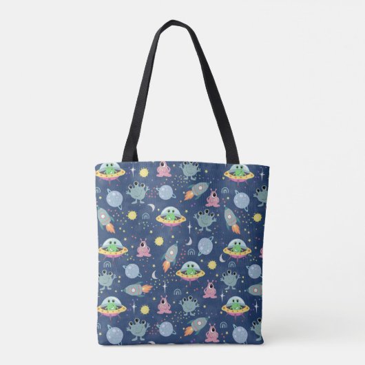 Jongens Schattigee Ruimte Alien Patroon en Naam Ki Tote Bag (Achterkant)