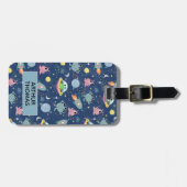 Jongens Schattigee Ruimte Alien Patroon Naam Kinde Bagagelabel (Voorkant horizontaal)