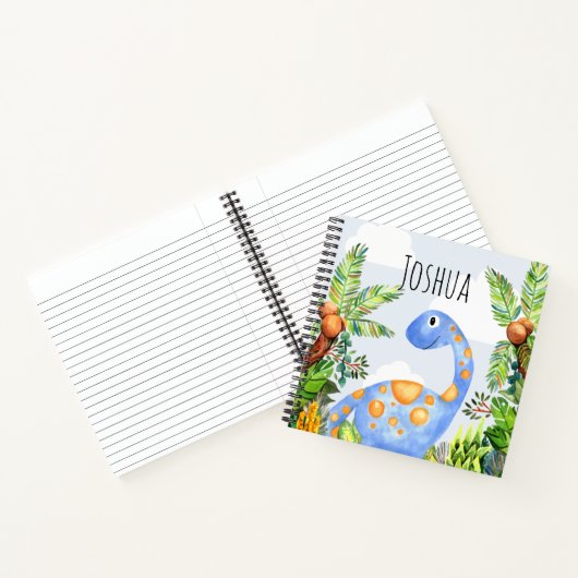 Jongens Schattigee Waterverf Dinosaurus en Naam Notitieboek (Binnen)