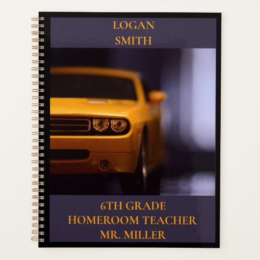 Jongens School Klasse Gele Spier Auto Planner (Voorkant)