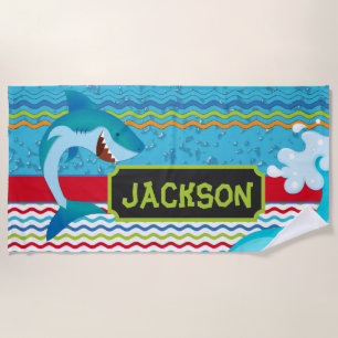Jongens Shark op maat gepersonaliseerd met de naam Strandlaken