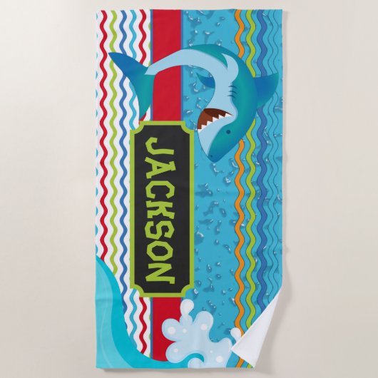 Jongens Shark op maat gepersonaliseerd met de naam Strandlaken (Voorkant)