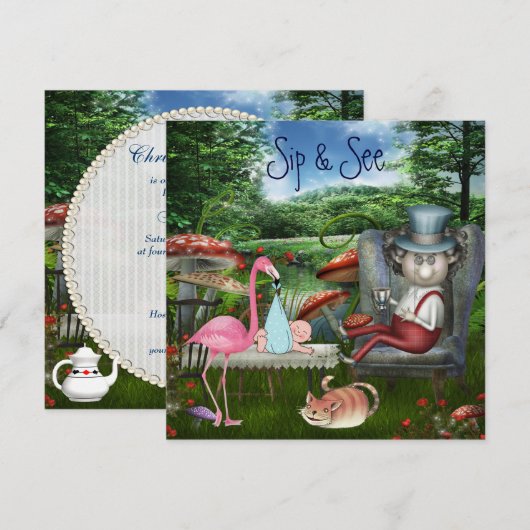 Jongens Sip en zie het Baby shower van de Tea Part Kaart (Voorkant / Achterkant)