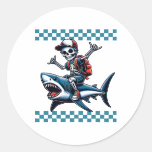 Jongens skelet rijdt op een haair terug naar schoo ronde sticker