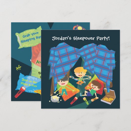 Jongens Sleepover Slumber Party Uitnodiging (Voorkant / Achterkant)