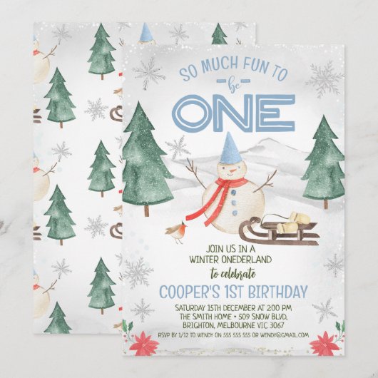 Jongens Sneeuwman Winter Onederland Verjaardag Kaart (Voorkant / Achterkant)