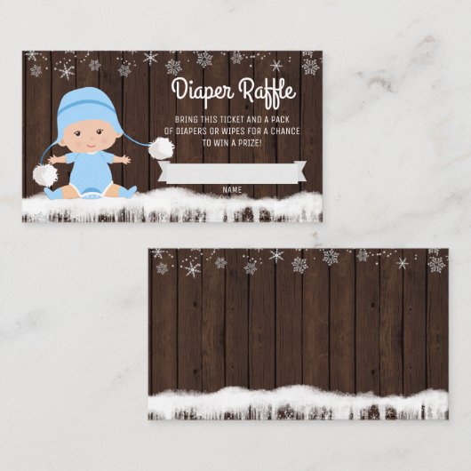 Jongens Sneeuwvlok Luier Raffle Tickets Informatiekaartje (Voorkant / Achterkant)