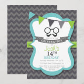 Jongens snor verjaardagsfeestje uitnodiging (Voorkant / Achterkant)