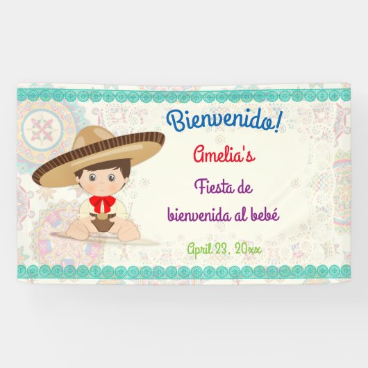 Jongens Spaans Mexicaans Hoedje Niñ0 Spandoek (Horizontaal)