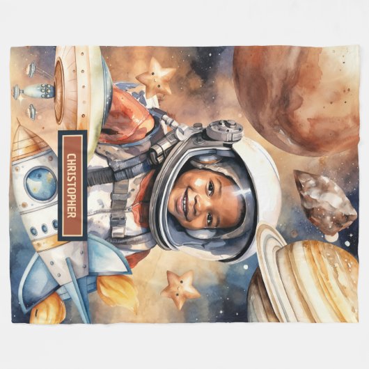 Jongens Space Blanket Astronaut Waterverf Ontwerp Fleece Deken (Voorkant (Horizontaal))
