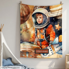 Jongens Space Blanket Gepersonaliseerde Astronaut  Fleece Deken