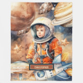 Jongens Space Blanket Gepersonaliseerde Astronaut  Fleece Deken (Voorkant)