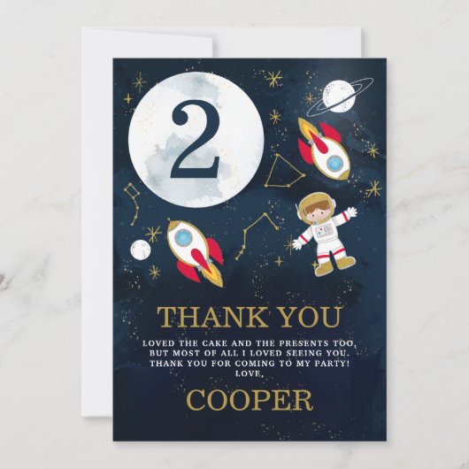 Jongens Space Theme Verjaardag Dank je kaart (Voorkant)