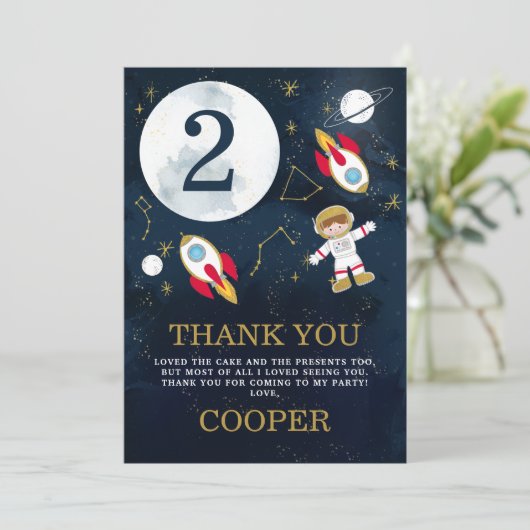Jongens Space Theme Verjaardag Dank je kaart (Staand voorkant)