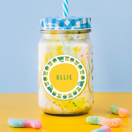 Jongens Speelgoed Groene Treinen Kinderfeestje Fav Ronde Sticker