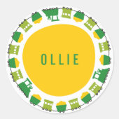 Jongens Speelgoed Groene Treinen Kinderfeestje Fav Ronde Sticker (Voorkant)