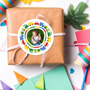 Jongens Speelgoed Kleurrijk Transport Kinderverjaa Ronde Sticker