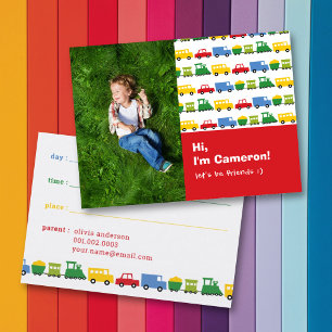 Jongens Speelgoed Kleurrijk Vervoer Kinderen Foto  Contactkaartje