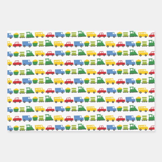 Jongens Speelgoed Kleurrijk Vervoer Kind's Verjaar Inpakpapier Vel (Voorkant)