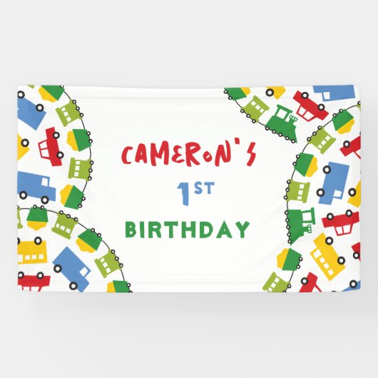 Jongens Speelgoed Kleurrijk Vervoer Kind's Verjaar Spandoek (Horizontaal)