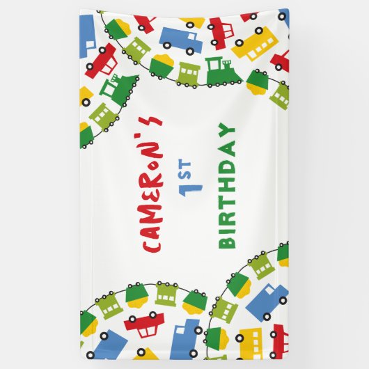 Jongens Speelgoed Kleurrijk Vervoer Kind's Verjaar Spandoek (Verticaal)