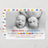 Jongens Speelgoed Kleurrijk Vervoer Tweeling Jonge Aankondiging (Voorkant / Achterkant)