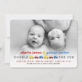 Jongens Speelgoed Kleurrijk Vervoer Tweeling Jonge Aankondiging (Voorkant)