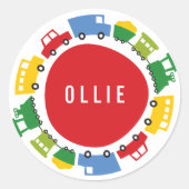 Jongens Speelgoed Kleurrijke Vervoer Kinderverjaar Ronde Sticker (Voorkant)