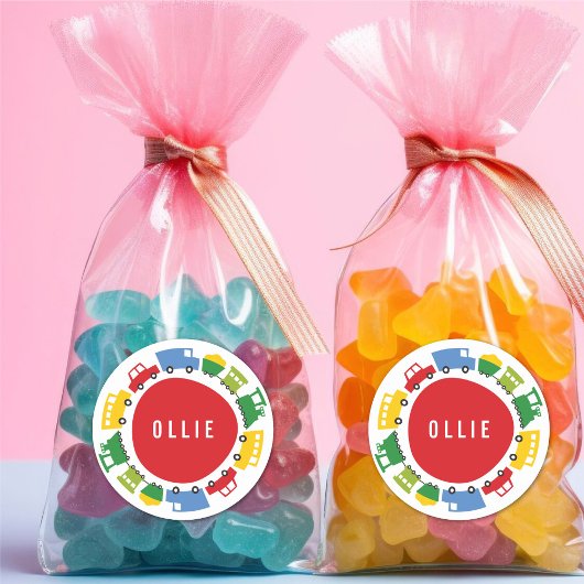 Jongens Speelgoed Kleurrijke Vervoer Kinderverjaar Ronde Sticker